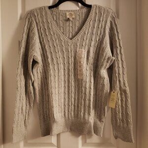 St. John's Bay Women's Light Gray V-neck Cable Knit Sweater Ladies 0X New NWT